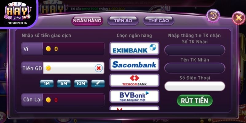 Rút tiền Haywin yêu cầu người chơi thiết lập mật khẩu giao dịch